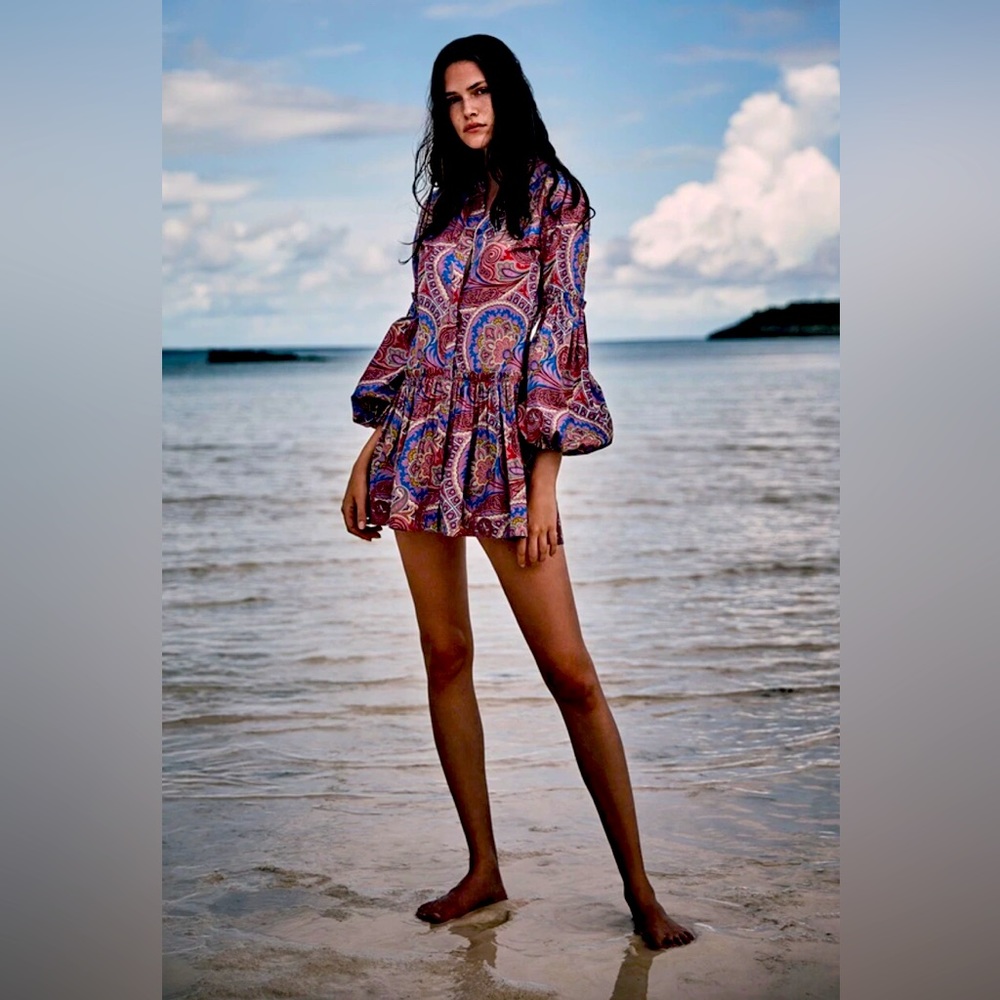 Alexis Zamata Paisley-Print Dress with Pleats